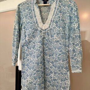 Brooks Brothers Blue and Cream Floral Blouse